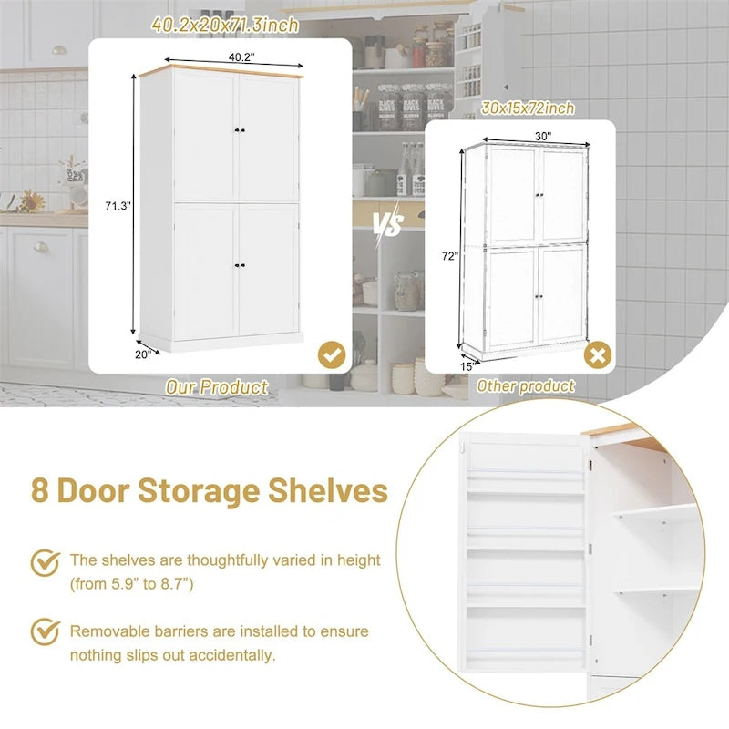 Armoire de cuisine autoportante avec tiroir, étagères réglables, étagères de porte