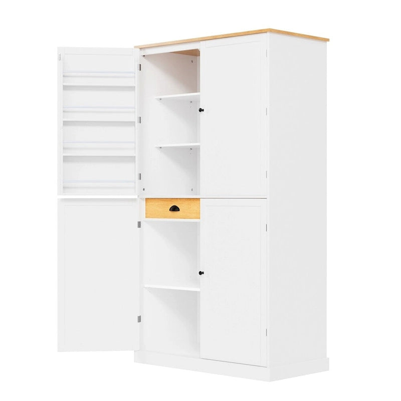 Armoire de cuisine autoportante avec tiroir, étagères réglables, étagères de porte