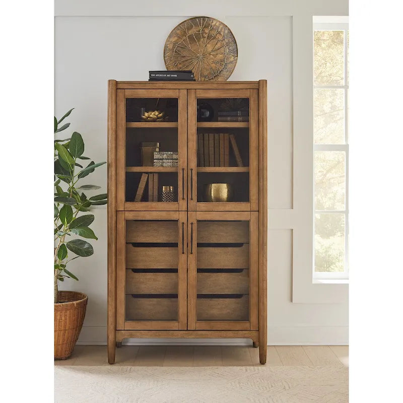 Vitrine en bois moderne - Bibliothèque de rangement pour salle à manger, entièrement assemblée, marron - 40L x 72H x 18P