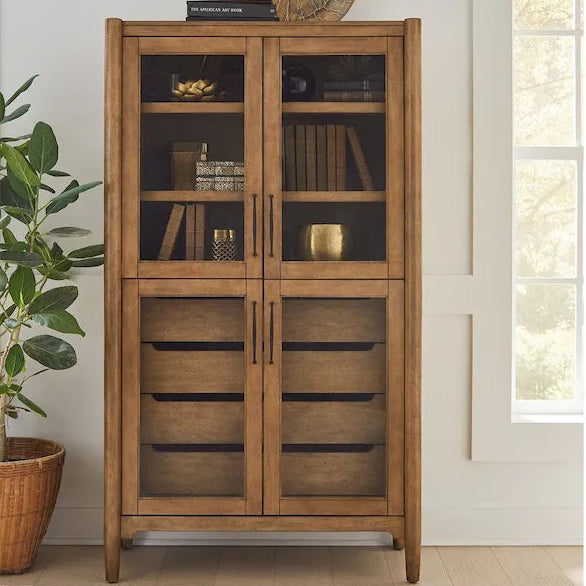Modern Wood Display Cabinet, Dining Storage, Bookcase, Fully Assembled, Brown - 40w x 72h x 18d