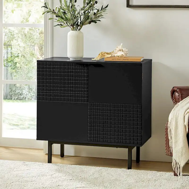Meuble d'appoint moderne de 76 cm de haut à 2 portes avec pieds en métal