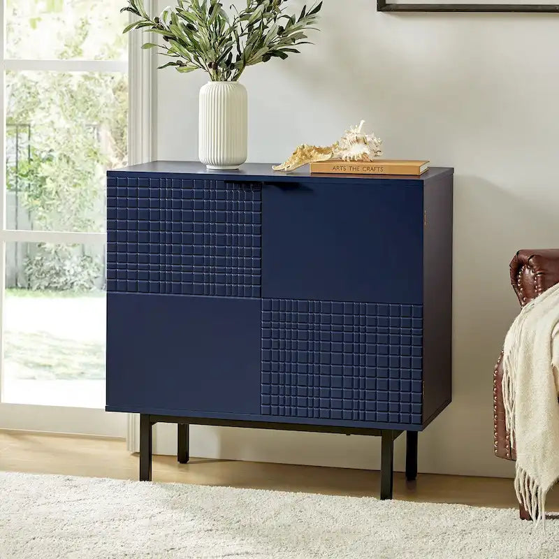 Meuble d'appoint moderne de 76 cm de haut à 2 portes avec pieds en métal