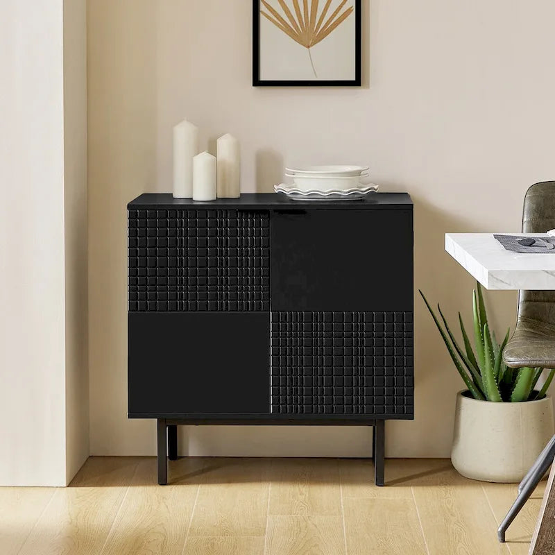 Meuble d'appoint moderne de 76 cm de haut à 2 portes avec pieds en métal