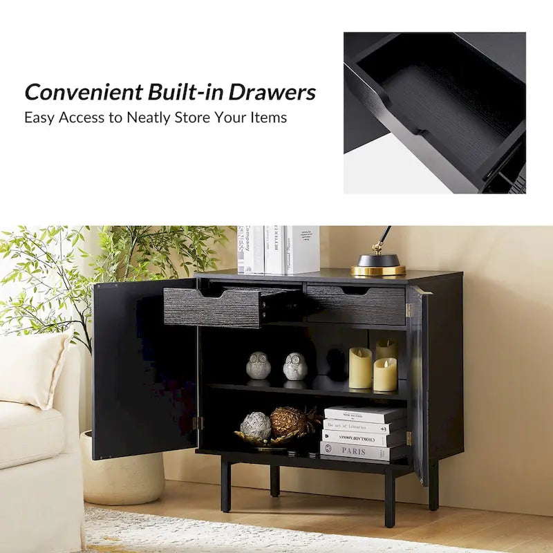 Meuble d'appoint moderne de 76 cm de haut à 2 portes avec pieds en métal