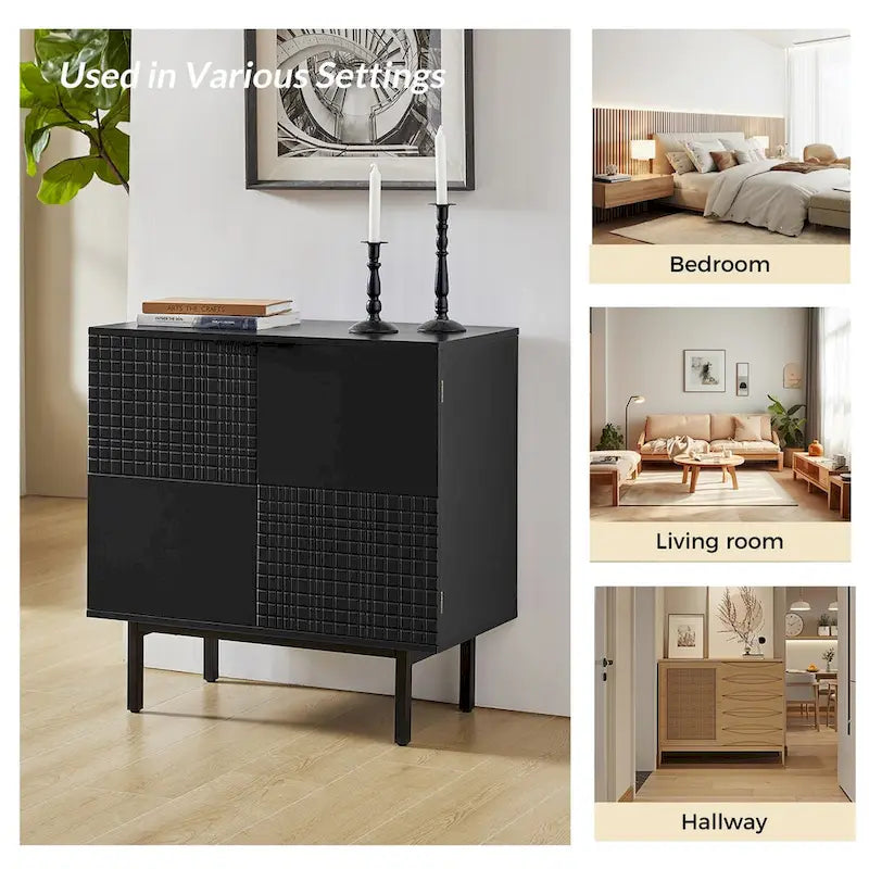 Meuble d'appoint moderne de 76 cm de haut à 2 portes avec pieds en métal
