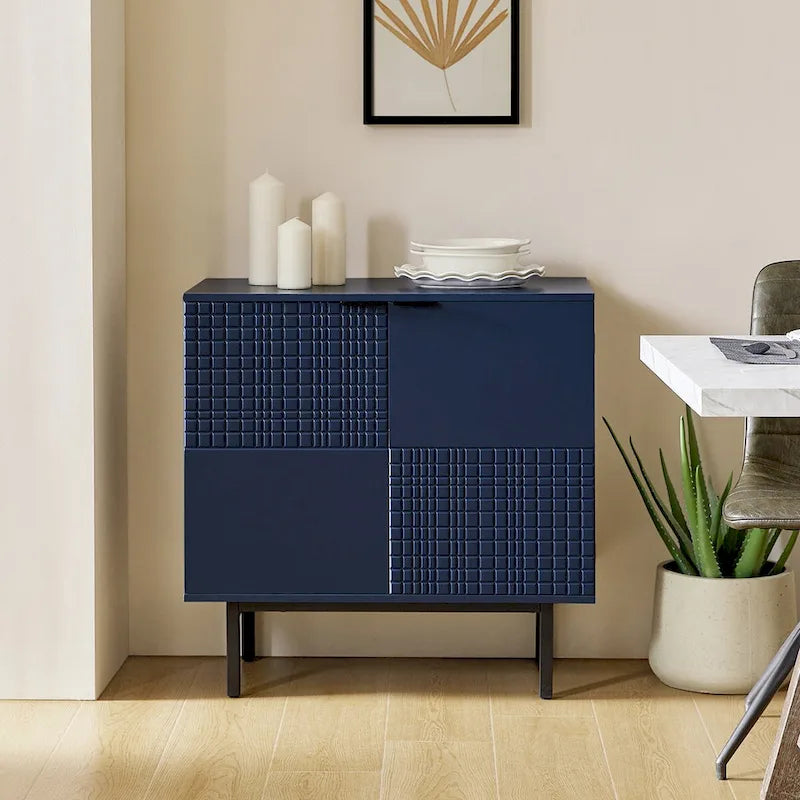 Meuble d'appoint moderne de 76 cm de haut à 2 portes avec pieds en métal