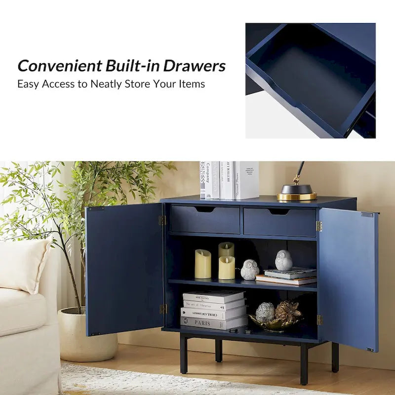 Meuble d'appoint moderne de 76 cm de haut à 2 portes avec pieds en métal