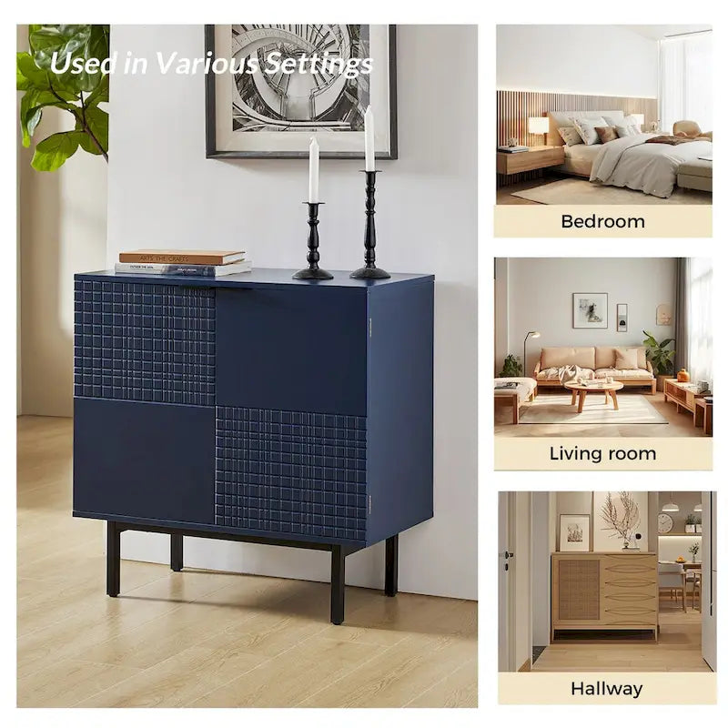 Meuble d'appoint moderne de 76 cm de haut à 2 portes avec pieds en métal