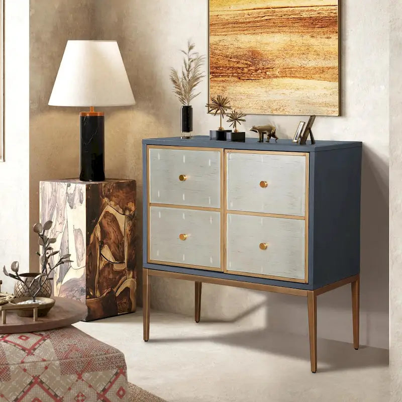 Buffet 2 portes style moderne du milieu du siècle - Laiton brossé