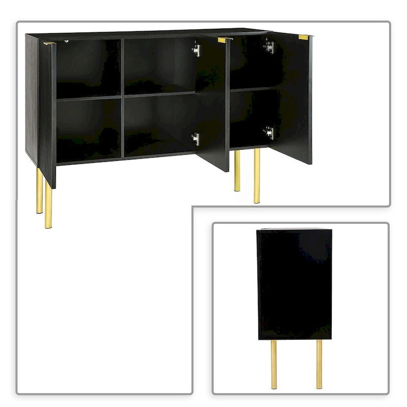 Buffet horizontal minimaliste moderne avec pieds et poignées en métal doré