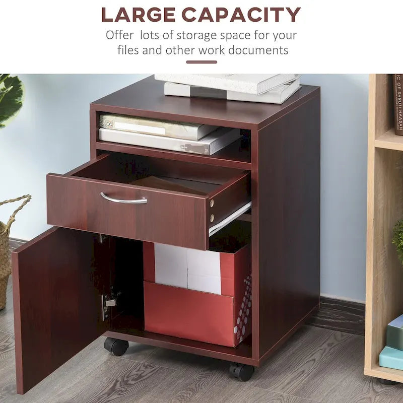 Meuble de rangement mobile moderne avec 1 tiroir et 1 placard, support d'imprimante avec roulettes