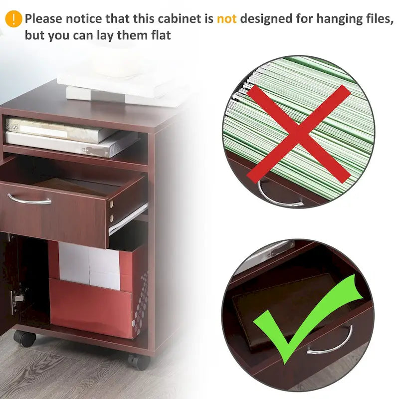 Meuble de rangement mobile moderne avec 1 tiroir et 1 placard, support d'imprimante avec roulettes