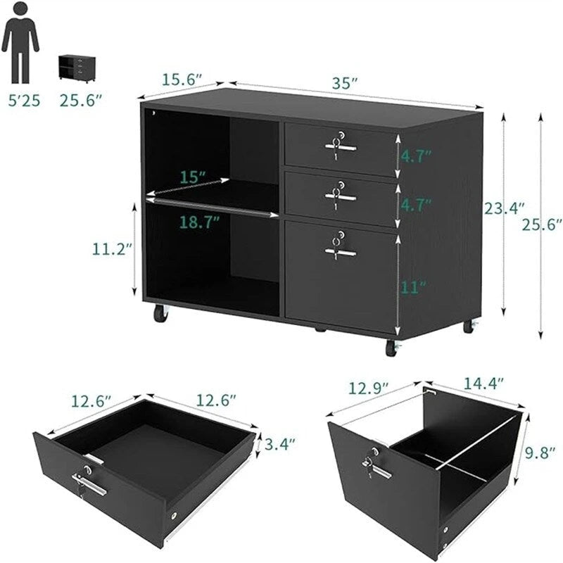 Classeur en bois à 3 tiroirs - 15,6P x 35L x 25,6H