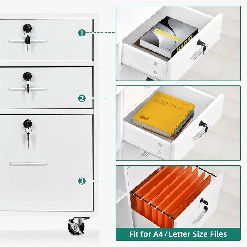 Classeur en bois à 3 tiroirs - 15,6P x 35L x 25,6H