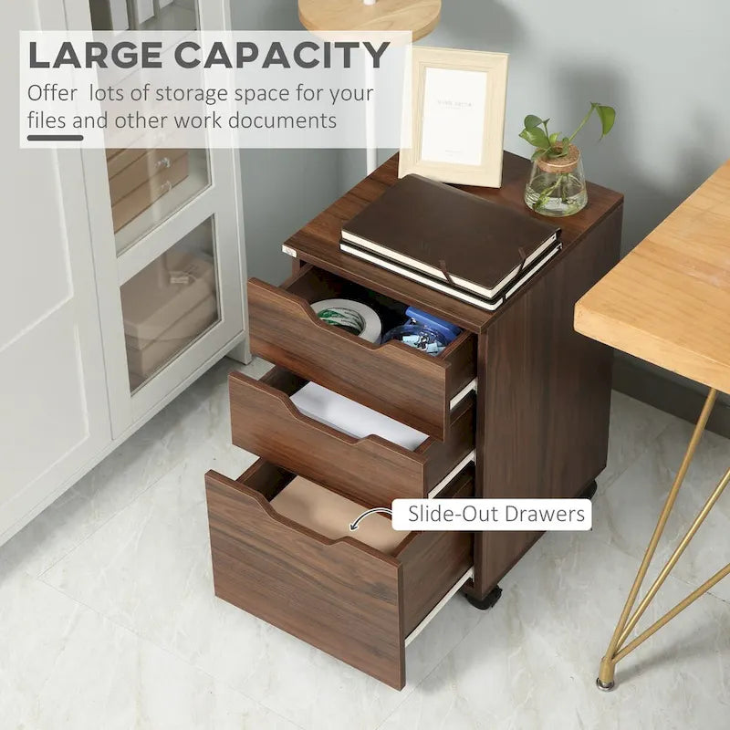 Meuble de rangement de bureau à 3 tiroirs, meuble bas de bureau à roulettes