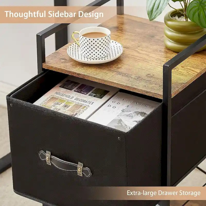 Meuble de Rangement Mobile avec Tiroir en Tissu et Support d'Imprimante en Métal - Convient aux Documents A4 ou de Taille Similaire