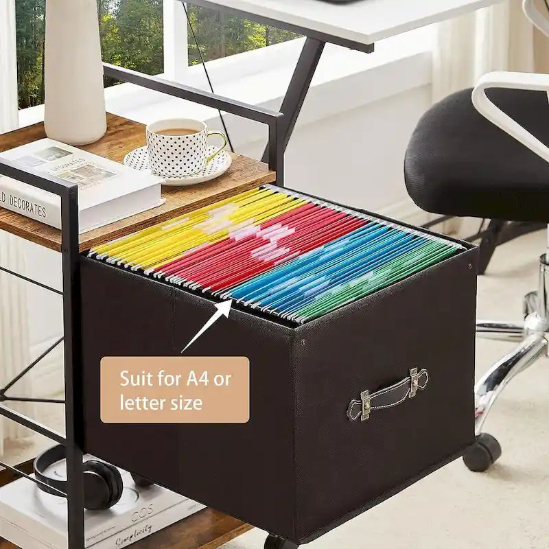 Meuble de Rangement Mobile avec Tiroir en Tissu et Support d'Imprimante en Métal - Convient aux Documents A4 ou de Taille Similaire