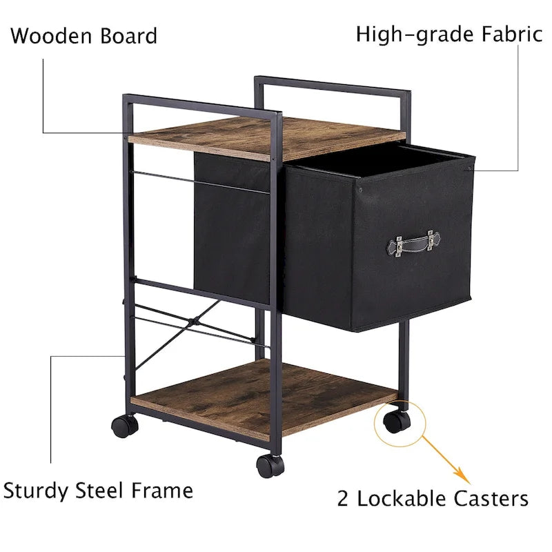 Meuble de Rangement Mobile avec Tiroir en Tissu et Support d'Imprimante en Métal - Convient aux Documents A4 ou de Taille Similaire