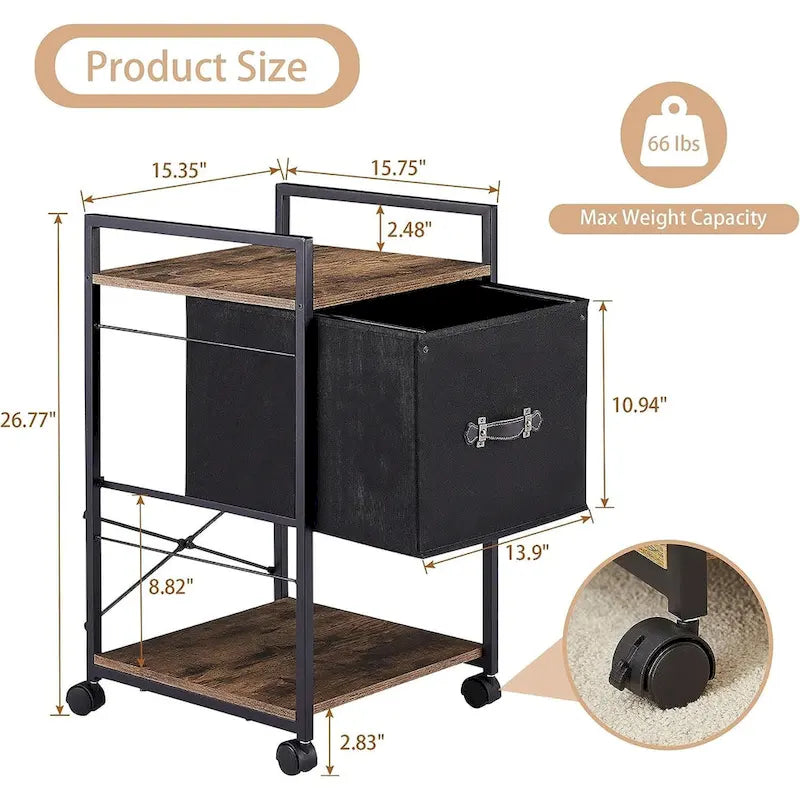Meuble de Rangement Mobile avec Tiroir en Tissu et Support d'Imprimante en Métal - Convient aux Documents A4 ou de Taille Similaire