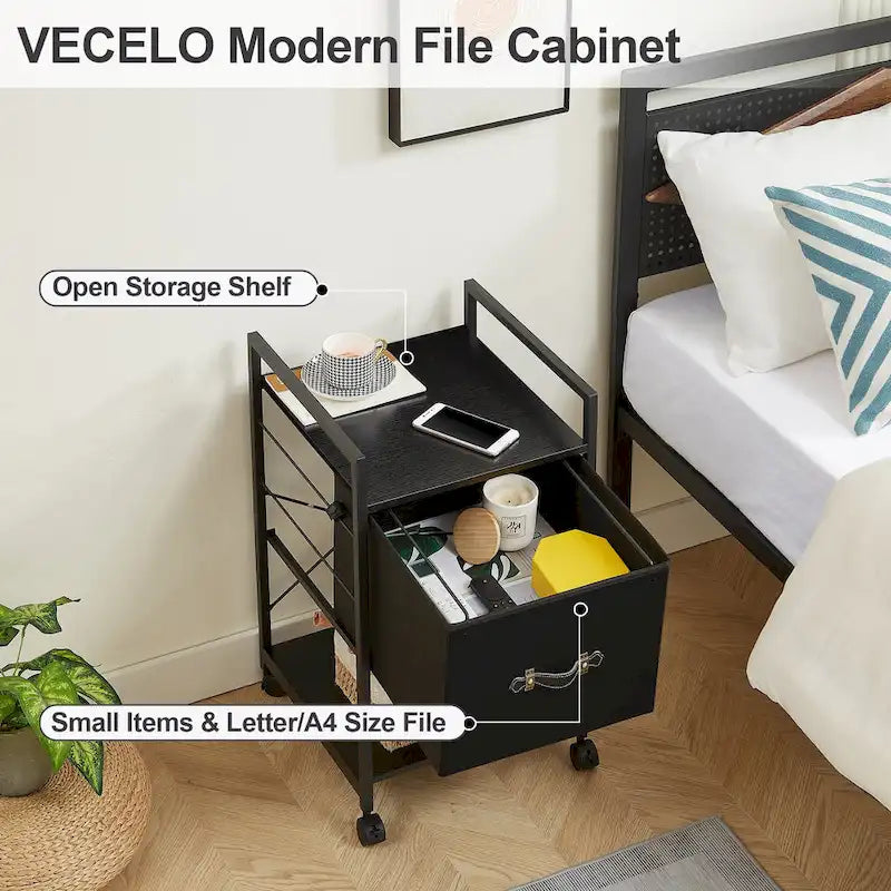 Meuble de Rangement Mobile avec Tiroir en Tissu et Support d'Imprimante en Métal - Convient aux Documents A4 ou de Taille Similaire