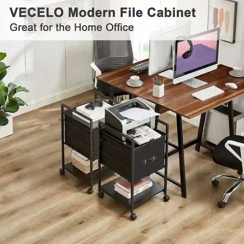 Meuble de Rangement Mobile avec Tiroir en Tissu et Support d'Imprimante en Métal - Convient aux Documents A4 ou de Taille Similaire