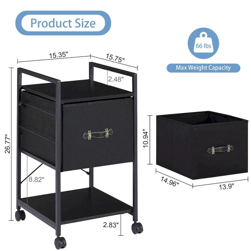 Meuble de Rangement Mobile avec Tiroir en Tissu et Support d'Imprimante en Métal - Convient aux Documents A4 ou de Taille Similaire