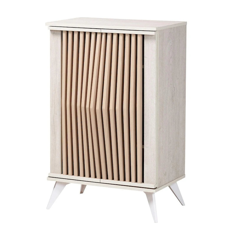 Armoire de rangement 2 portes Mid-Century Modern gris clair et bois brun