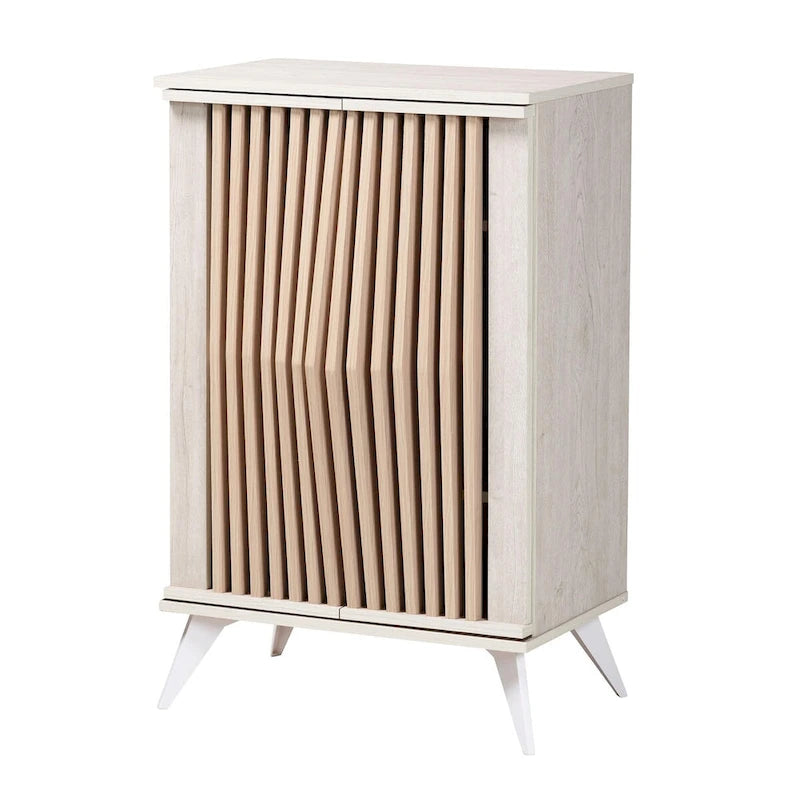 Armoire de rangement 2 portes Mid-Century Modern gris clair et bois brun