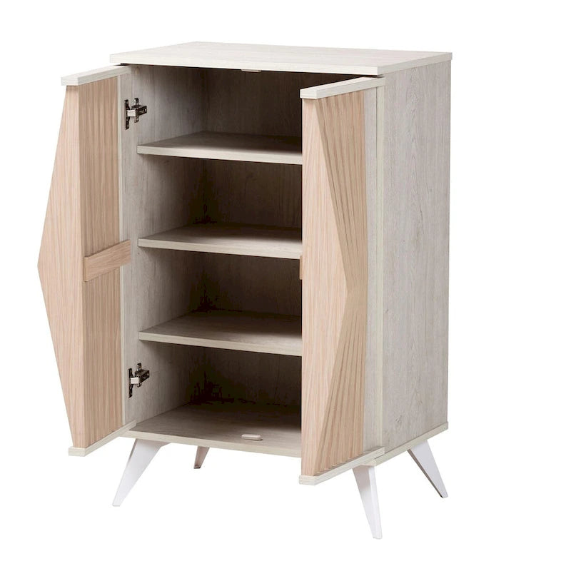 Armoire de rangement 2 portes Mid-Century Modern gris clair et bois brun