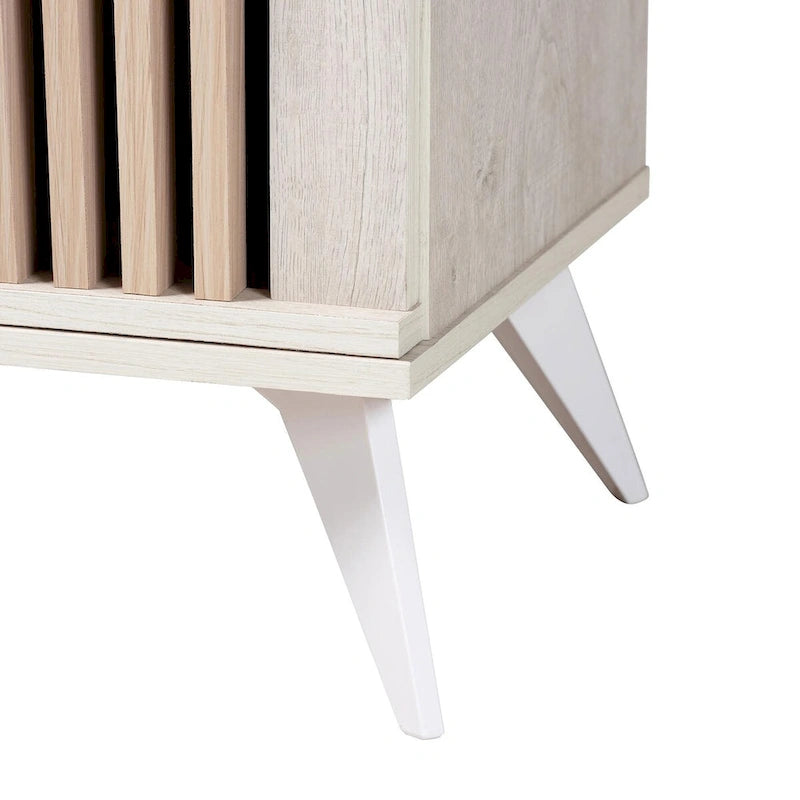 Armoire de rangement 2 portes Mid-Century Modern gris clair et bois brun