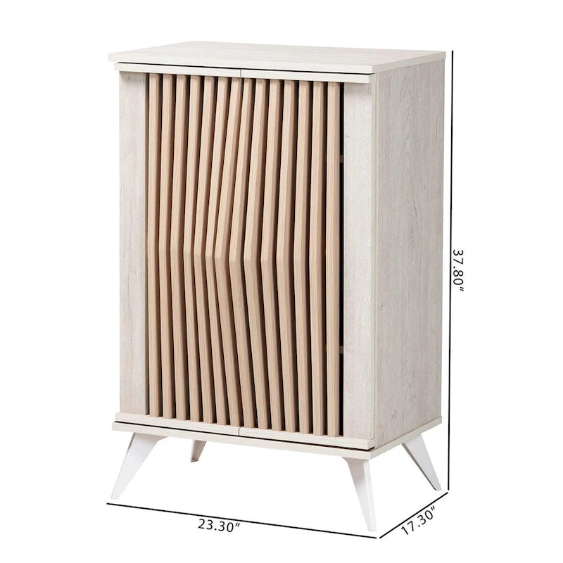 Armoire de rangement 2 portes Mid-Century Modern gris clair et bois brun