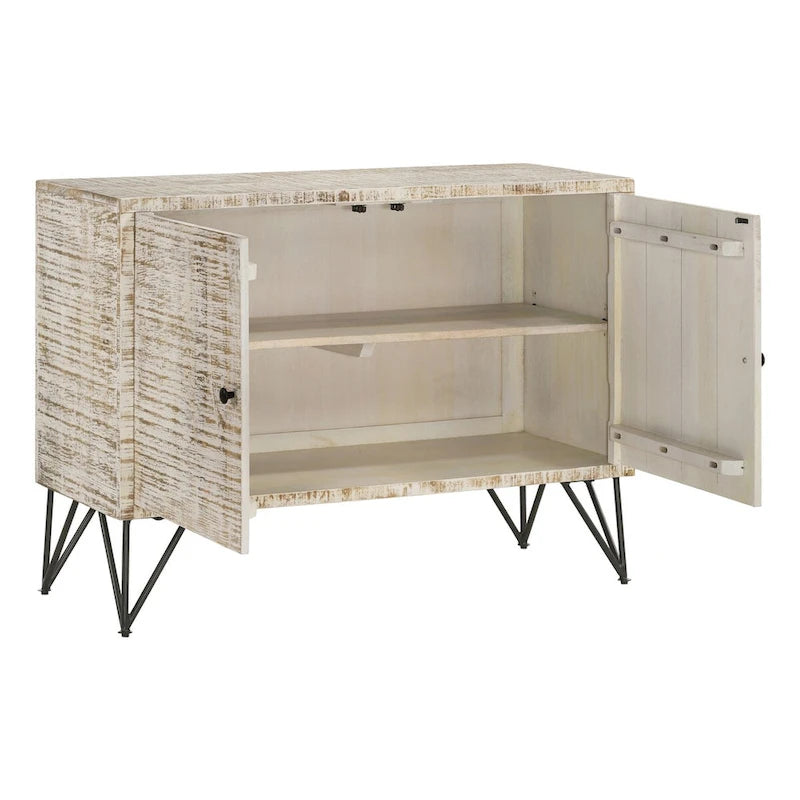 Meuble d'appoint blanchi avec 1 étagère réglable