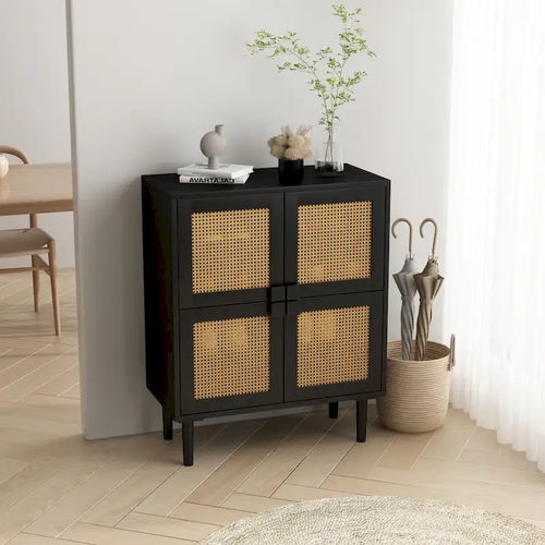 Meuble de rangement 4 portes en cannage de rotin