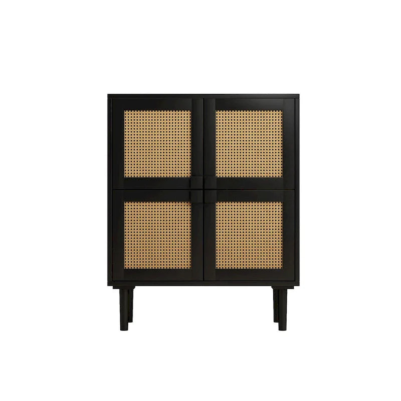Meuble de rangement 4 portes en cannage de rotin
