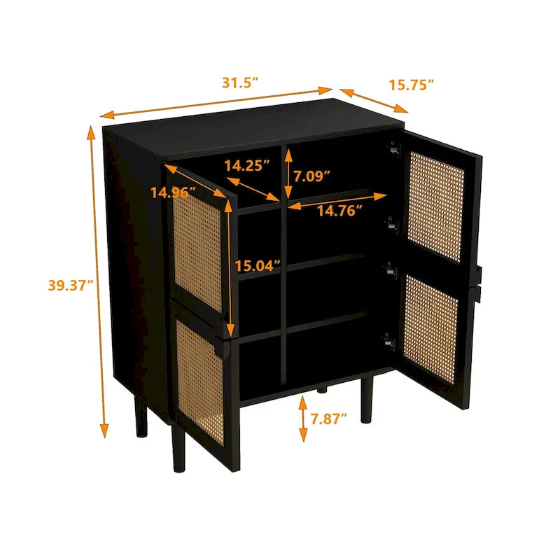 Meuble de rangement 4 portes en cannage de rotin