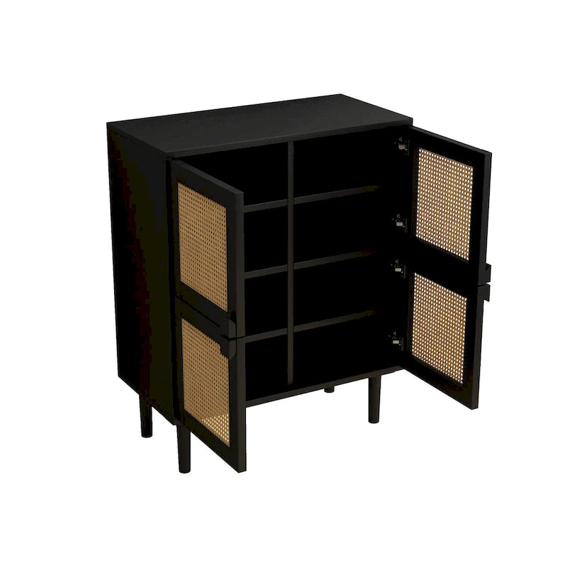 Meuble de rangement 4 portes en cannage de rotin