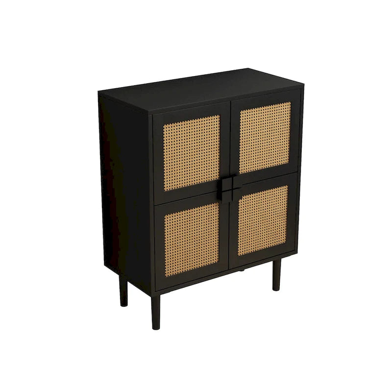 Meuble de rangement 4 portes en cannage de rotin