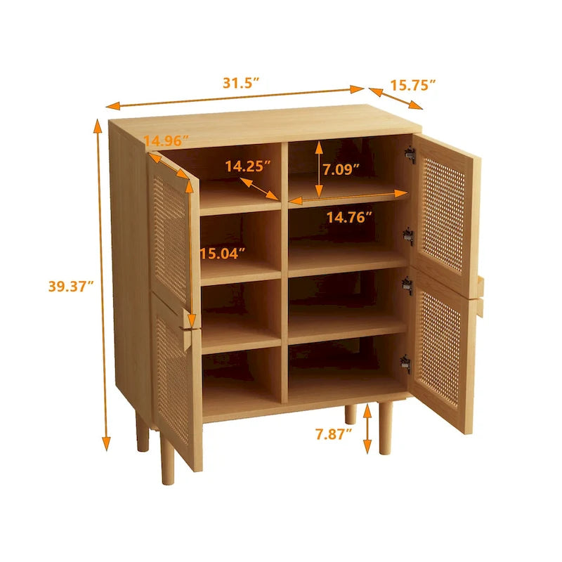 Meuble de rangement 4 portes en cannage de rotin