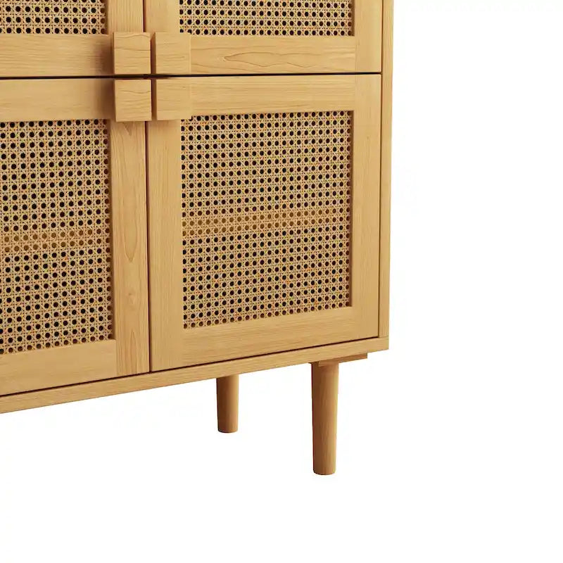 Meuble de rangement 4 portes en cannage de rotin