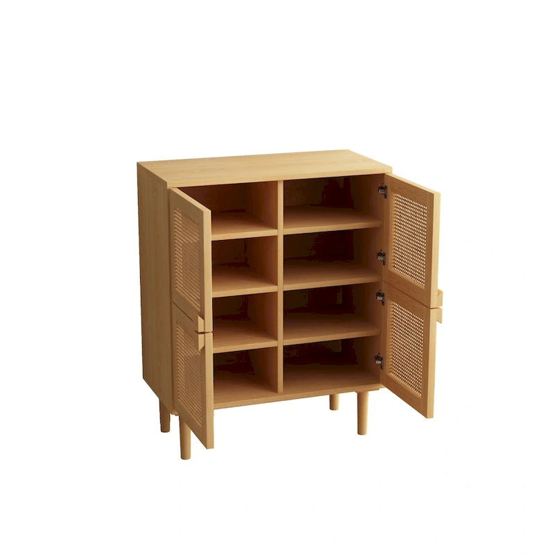 Meuble de rangement 4 portes en cannage de rotin