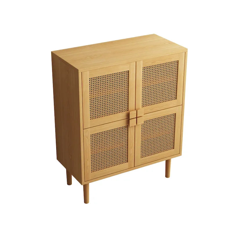 Meuble de rangement 4 portes en cannage de rotin