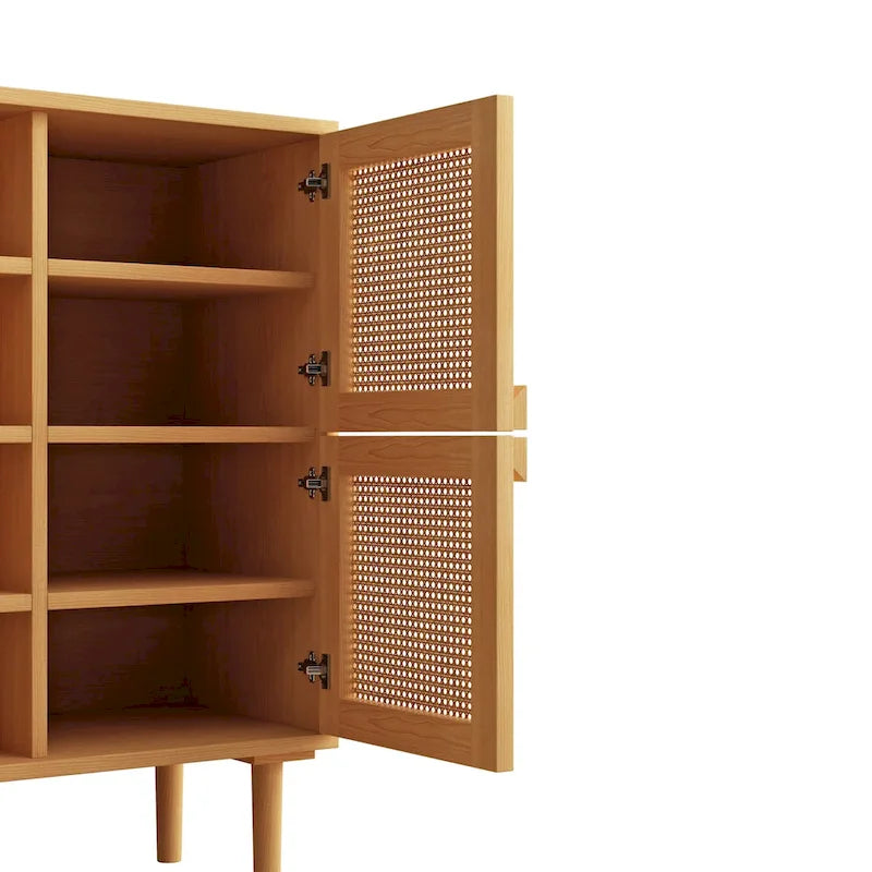 Meuble de rangement 4 portes en cannage de rotin