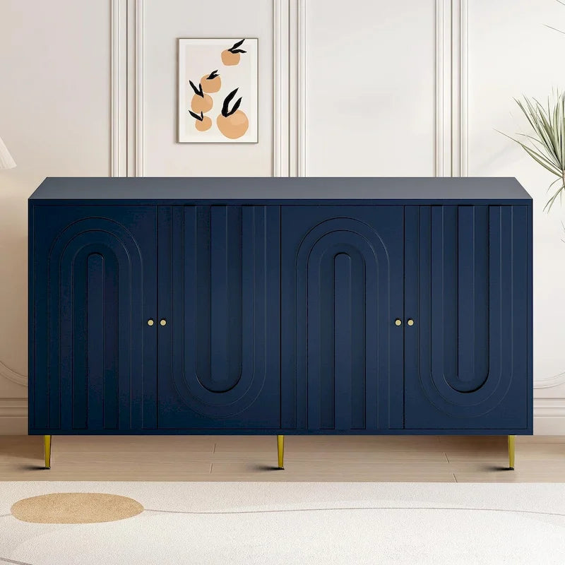 Buffet de rangement moderne en bois sur pied avec pied de support central