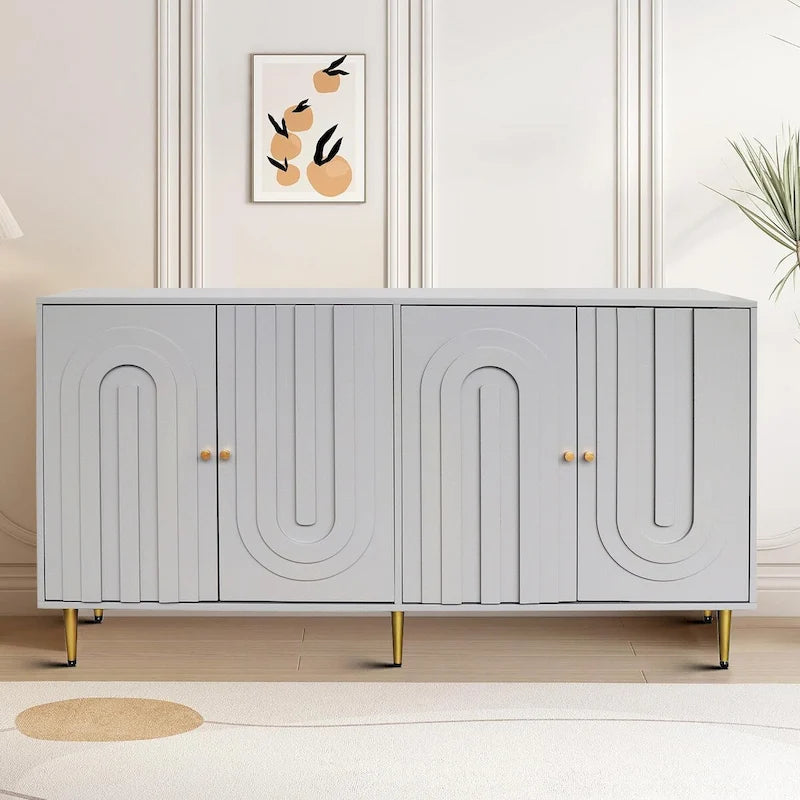 Buffet de rangement moderne en bois sur pied avec pied de support central
