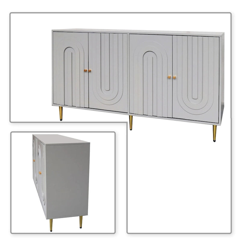 Buffet de rangement moderne en bois sur pied avec pied de support central