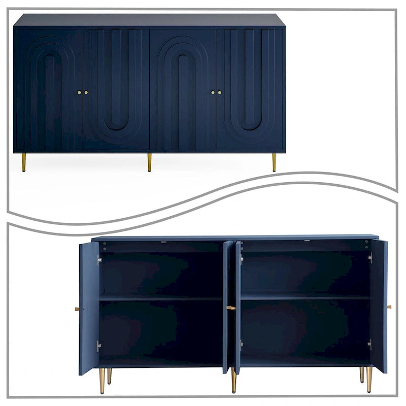 Buffet de rangement moderne en bois sur pied avec pied de support central