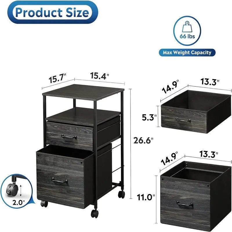 Classeur mobile à 2 tiroirs - 15,7P x 15,4L x 26,8H