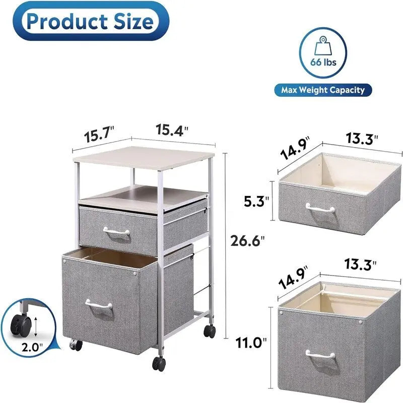 Classeur mobile à 2 tiroirs - 15,7P x 15,4L x 26,8H