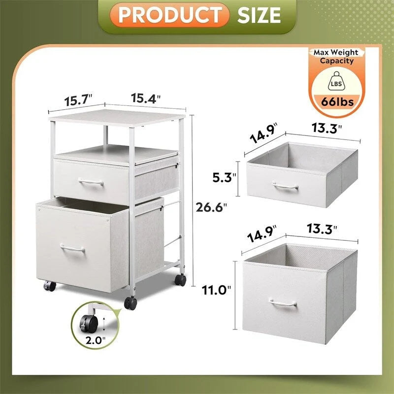 Classeur mobile à 2 tiroirs - 15,7P x 15,4L x 26,8H