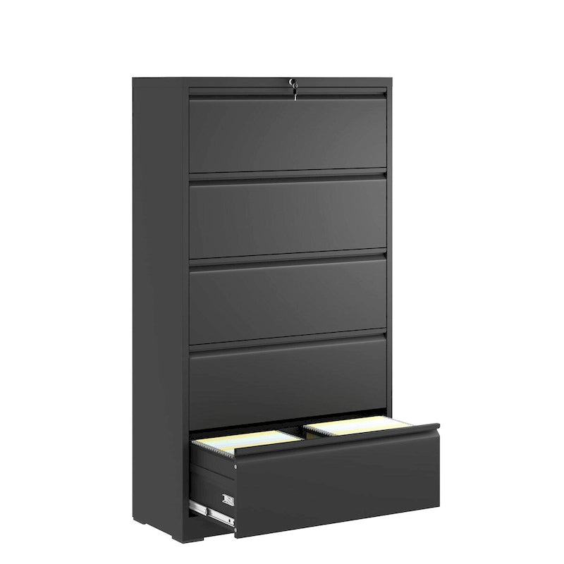 Classeur latéral en métal à 5 tiroirs, classeur noir avec serrure, classeur verrouillable pour bureau à domicile